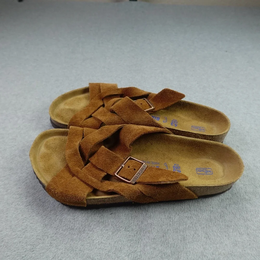 Birkenstock Sandals Men 43 Mink Brown Suede Lugano Soft Footbed Slide